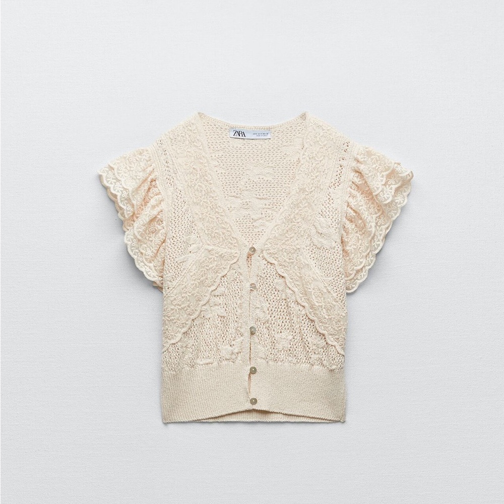 NWT  Zara Pointelle knit top